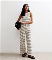 Women's Off White Striped Wide Leg Trousers New Look