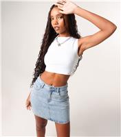 Women's Blue Rhinestone Embellished Denim Mini Skirt Pink Vanilla New Look