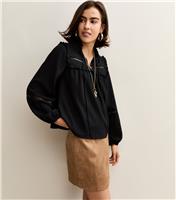 Women's Black Ladder Insert Tie Neck Blouse New Look