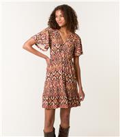 Women's Black Pattern Print Button Through Mini Dress Blue Vanilla New Look