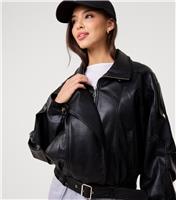 Women's Black Oversized Faux Leather Jacket Pink Vanilla New Look