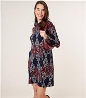 Women's Navy Geometric Pattern Draped High Neck Dress Blue Vanilla New Look