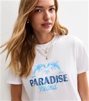 Women's White Paradise Island Dolphin Print Relaxed T-Shirt New Look