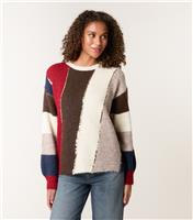 Women's Dark Brown Stripe Sequin Trim Jumper Blue Vanilla New Look