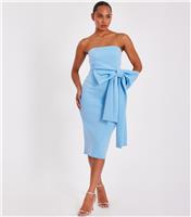 Women's Petite Light Blue Strapless Bow Midi Dress Quiz New Look