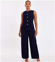 Women's Petite Navy Waistcoat Detail Jumpsuit Quiz New Look