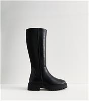 Women's Wide Fit Black Faux Leather Knee High Boots Vegan New Look