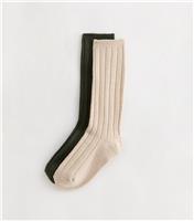 Pack of 2 Multicolour Thick Ribbed Knit Long Socks New Look