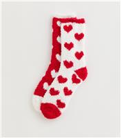 Red Pack of 2 Heart Pattern Cosy Socks New Look