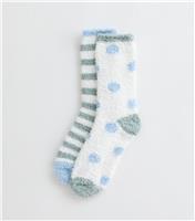 Green Pack of 2 Spot And Stripe Textured Socks New Look