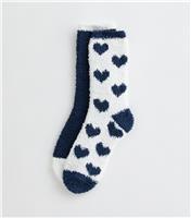 Blue Pack of 2 Heart Pattern Textured Socks New Look