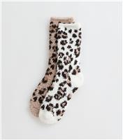 Brown Pack of 2 Leopard Print Textured Socks New Look