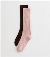 Women's Pink Pack of 2 Slouch Ribbed Lounge Socks New Look