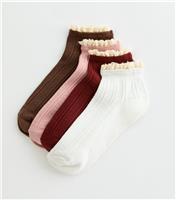 Pack of 4 Multicolour Textured Frill Trainer Socks New Look
