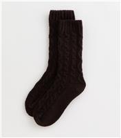 Dark Brown Chunky Cable Knit Ankle Socks New Look