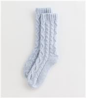 Light Blue Chunky Cable Knit Ankle Socks New Look