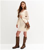 Girls' Off White Lace Long Sleeve Dress New Look