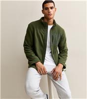 Men's Dark Green Relaxed Fleece Tech Jacket New Look
