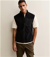 Men's Black Regular Fleece Zip Up Gilet New Look