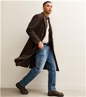 Men's Dark Brown Relaxed Double Breasted Coat New Look