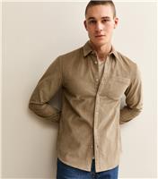 Men's Stone Waffle Relaxed Cord Shirt New Look