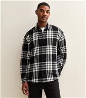 Men's Black and White Relaxed Checked Long Sleeve Shirt New Look