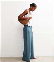 Women's Blue Crinkle Texture Wide Leg Trousers New Look