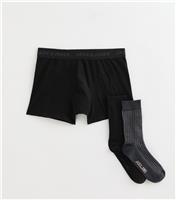 Men's Black Patterned Boxers and Socks Gift Set Jack & Jones New Look