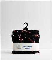 Men's Black Candy Cane Printed Lounge Set Jack & Jones New Look
