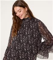 Women's Black Abstract Print Frill Sleeve Blouse Blue Vanilla New Look