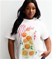 Women's Plus Size Off White Market Day Orange Print T-Shirt Curves New Look