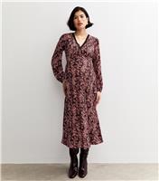 Women's Maternity Burgundy Floral Lace Trim Midi Dress New Look