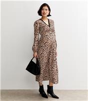 Women's Maternity Brown Leopard Print Lace Trim Midi Dress New Look