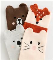 Pack of 4 Cream Animal Face Trainer Socks New Look