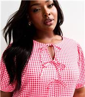 Women's Plus Size Red Gingham Short Sleeve Peplum Top Curves New Look