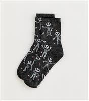 Black Sparkly Skeleton Halloween Socks New Look