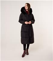 Women's Black Faux Fur Trimmed Hooded Puffer Coat Blue Vanilla New Look