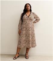 Women's Plus Size Brown Leopard Print Lace Trim Midi Dress Curves New Look