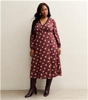 Women's Plus Size Red Floral Print Lace Trimmed Midi Dress Curves New Look