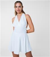 Women's White Halterneck Skater Skirt Mini Dress Pink Vanilla New Look