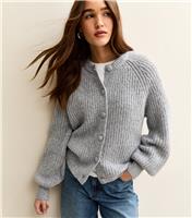 Women's Light Grey Ribbed Knit Raglan Sleeve Cardigan New Look