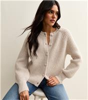 Women's Cream Ribbed Knit Raglan Sleeve Cardigan New Look