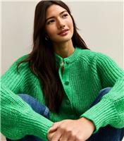 Women's Bright Green Ribbed Knit Raglan Sleeve Cardigan New Look