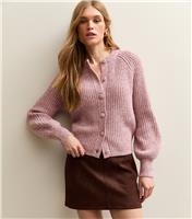 Women's Pink Ribbed Knit Raglan Sleeve Cardigan New Look