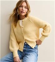 Women's Yellow Ribbed Knit Raglan Sleeve Cardigan New Look