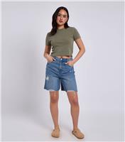 Women's Blue Distressed Bermuda Denim Shorts Urban Bliss New Look