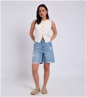 Women's Light Blue Distressed Bermuda Denim Shorts Urban Bliss New Look