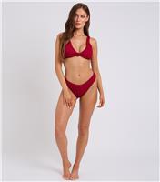 Women's Dark Red Textured Bikini Bottoms Urban Bliss New Look