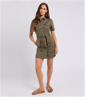 Women's Khaki Twill Shirt Dress Urban Bliss New Look
