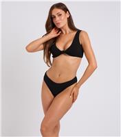 Women's Black Textured Knot Front Bikini Top Urban Bliss New Look